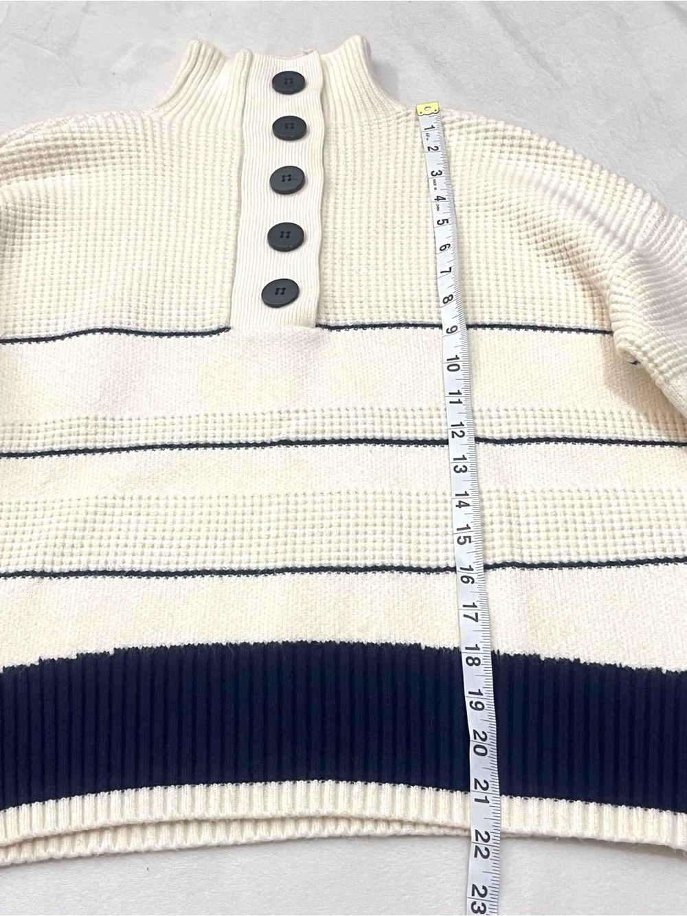 Vita Grace Cream and Navy Soft Thick Button Up Neck Waffle Sweater Women's Top - Picture 7 of 16